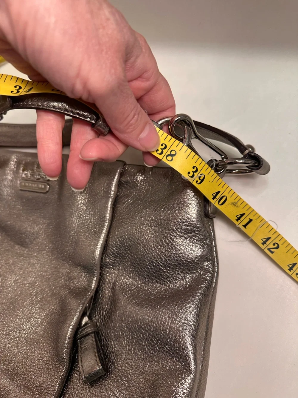 Coach Madison Metallic Pewter Pebbled Leather Crossbody - Picture 14 of 16